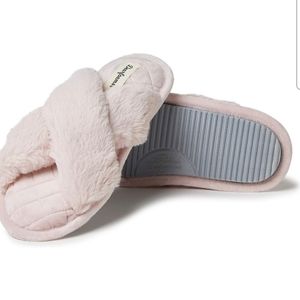 Dearfoams Furry Cross Band Slide Slipper
